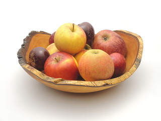 Wooden bowl with freshly picked home-grown Danish apples