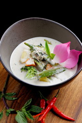 Traditional thai green curry with vegetables