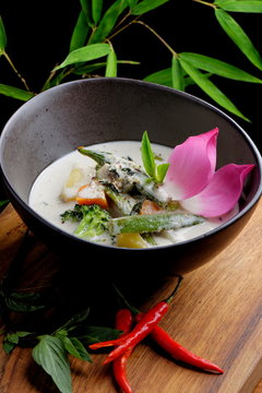 Traditional thai green curry with vegetables