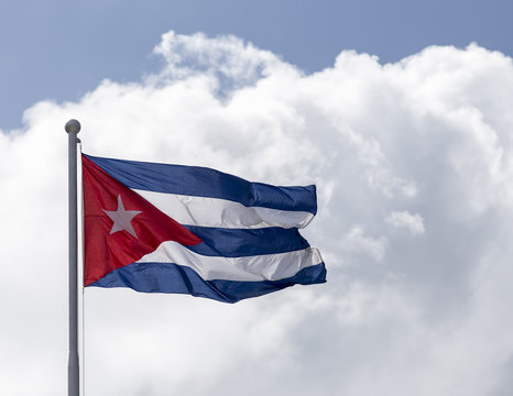 Cuban flag flying on the wind in Havana, Cuba