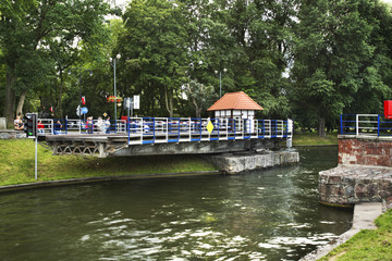 Fototapeta na wymiar Swing bridge in Gizicko. Poland