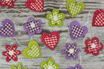 Colorful handmade hearts and flowers