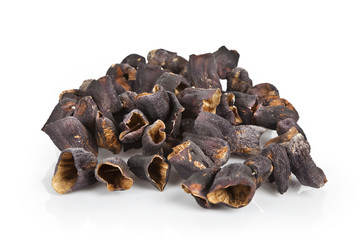 Dried aubergines for stuffing. Vegetables eggplants