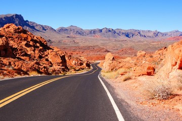 Road through scenic Valley of Fire State Park, Nevada, USA