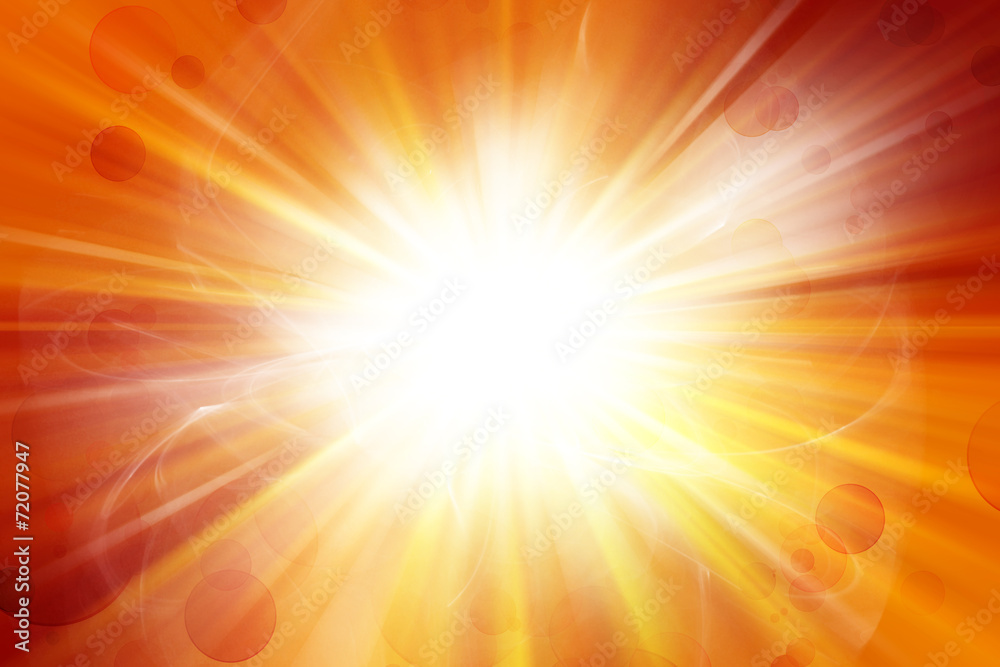 Poster Bright orange sun rays explosion background