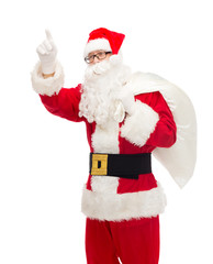 man in costume of santa claus with bag