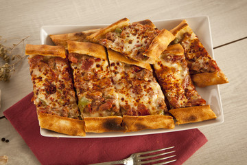 Turkish traditional beef and cheese Pide