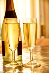 Champagne in glasses.