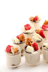 desserts of tiramisu with fresh raspberry