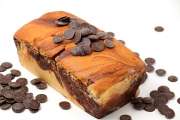 chocolate swirls on a marble cake