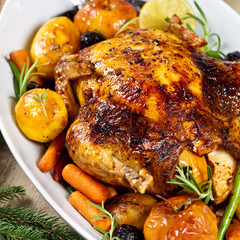 Whole Roasted holiday chicken with apples