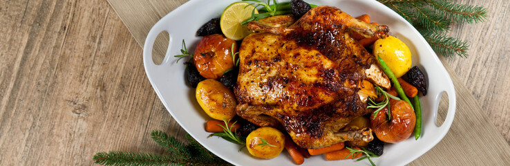 Whole Roasted holiday chicken with apples