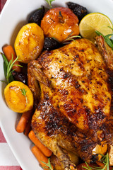 Whole Roasted holiday chicken with apples