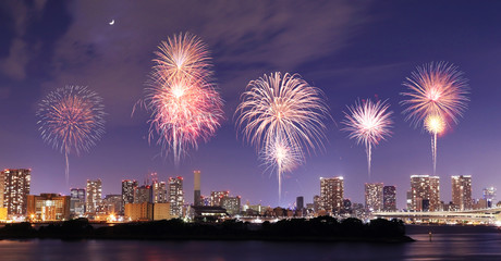 Fireworks celebrating overOdaiba, Tokyo