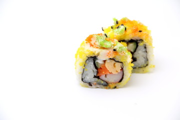maki Sushi Roll on a white background.