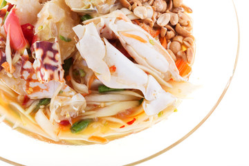 crab papaya salad on white background