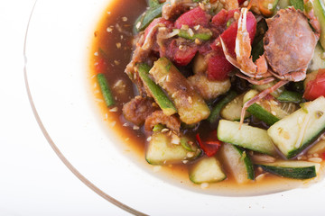 cucumber papaya salad on white background
