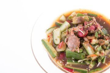 cucumber papaya salad on white background