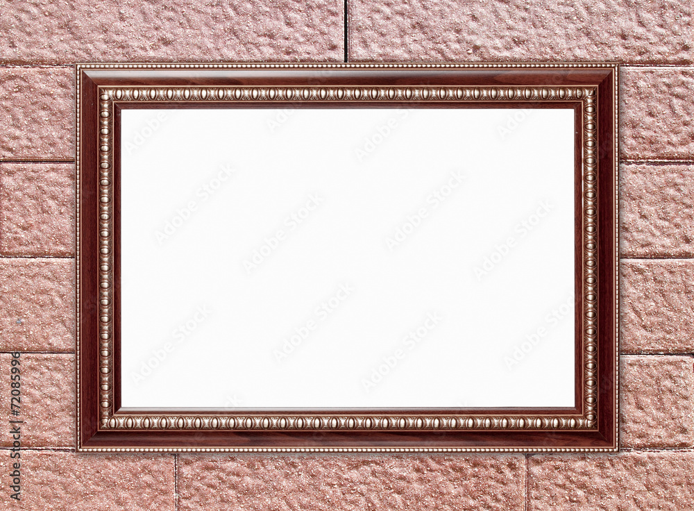 Canvas Prints blank wood frame on brick stone wall