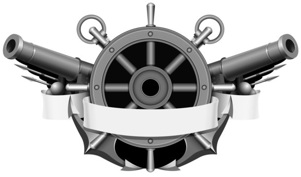 the caot of arms with anchors, ribbon and weapon