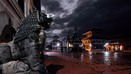 Sculptures of a mythical animal on Durbar Square in Bhaktapur