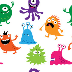 Seamless background with cute monsters