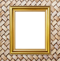 Fototapeta premium golden frame on bamboo texture background