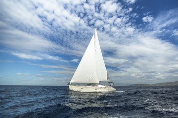 Obraz na płótnie Canvas Sailing in the morning. Luxury yacht.