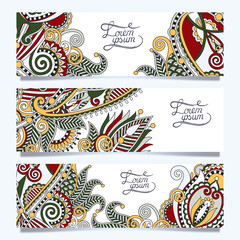 Set of three horizontal banners with decorative ornamental flowe