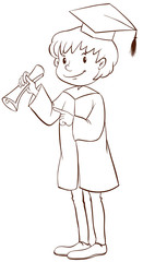 A plain drawing of a boy graduating