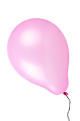 Flying pink balloon isolated on white background