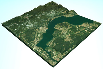 Lago Maggiore vista satellitare, 3d rilievo, mappa, Italia