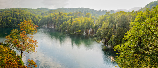 Naklejka na ściany i meble Panorama of waterfalls in Plitvice National Park, Croatia