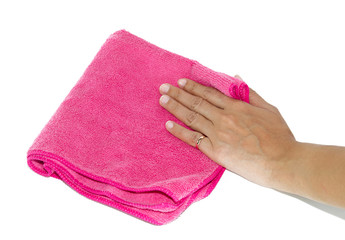 Hand and pink rag