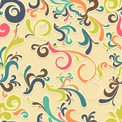 Abstract seamless background with curls in retro colors