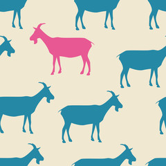 Seamless background with goats in retro colors