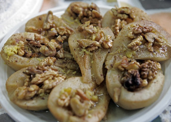 Pears with walnuts dessert.