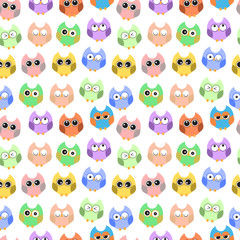 Seamless vector background with colorful funny owls
