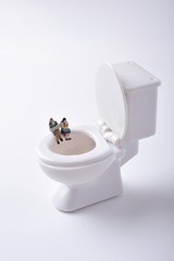 洋式のトイレとミニチュアの人形
