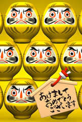 Yellow Daruma Dolls, Votive Picture On Yellow