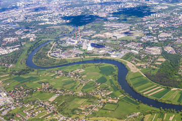 aerial of landscape and power plant in Krakow