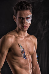 Bare Muscled Man with Body Art