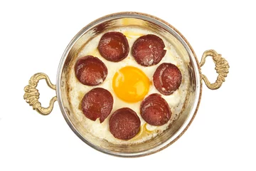 Zelfklevend Fotobehang Turkish Sausage (sucuk) and egg © gorkemdemir