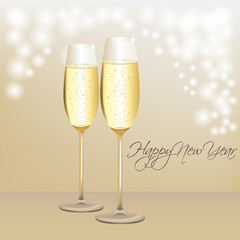 Happy New Year card with champagne glasses