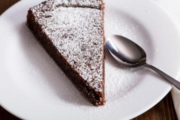 Chocolate Cake Slice on white dish
