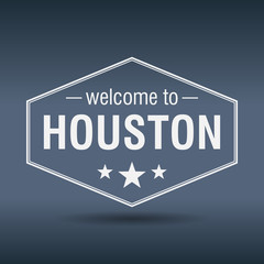 welcome to Houston hexagonal white vintage label