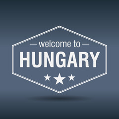 welcome to Hungary hexagonal white vintage label