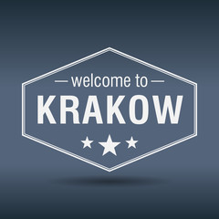 welcome to Krakow hexagonal white vintage label