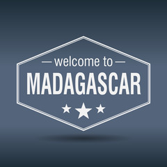 welcome to Madagascar hexagonal white vintage label