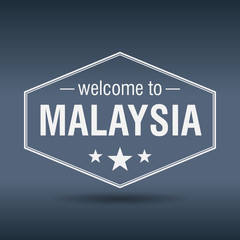 welcome to Malaysia hexagonal white vintage label